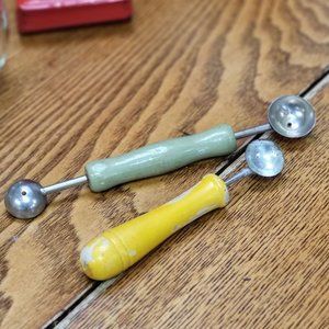 Set of 2 Vintage Wood Handle Melon Baller